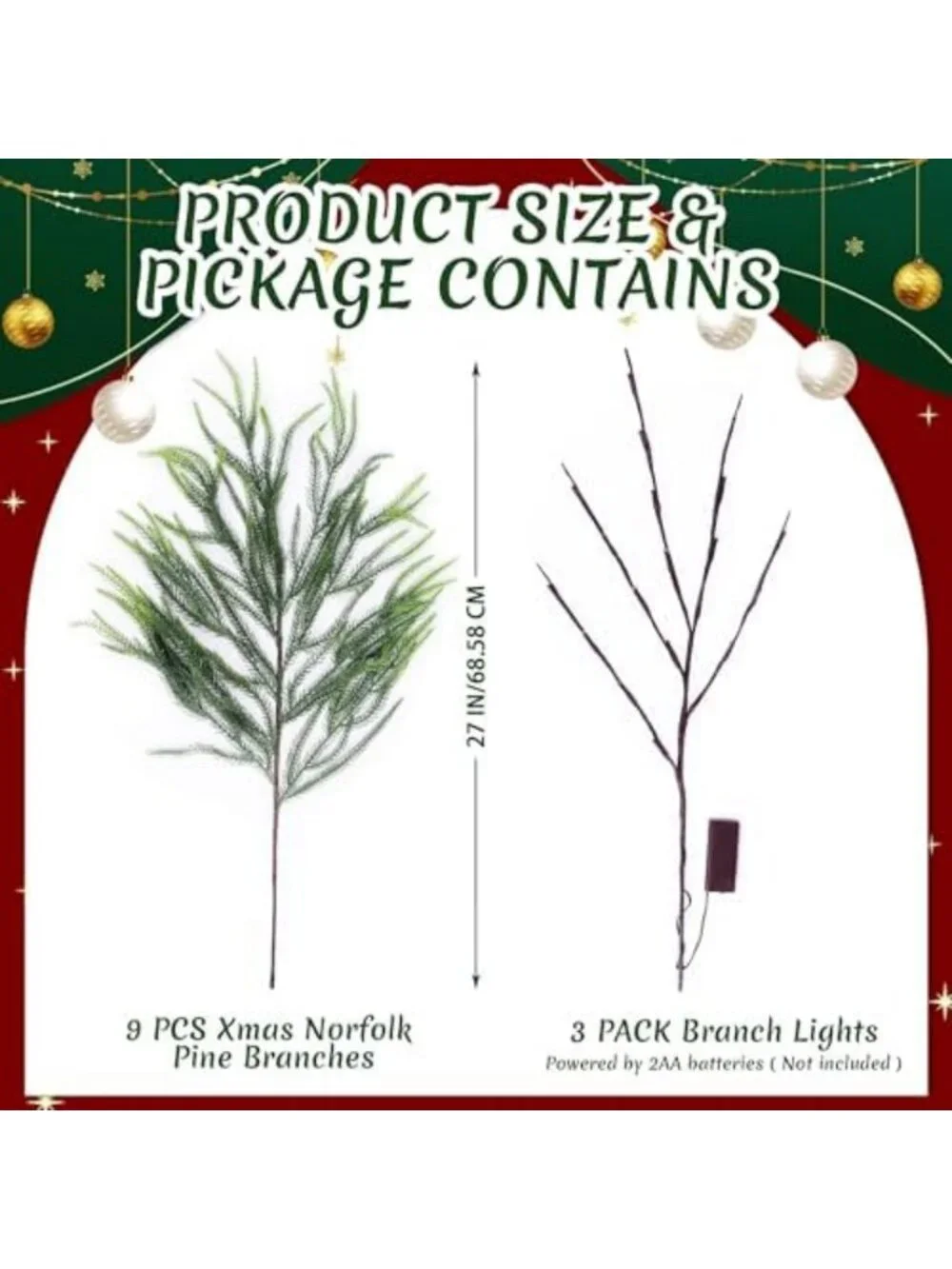 12 Pcs LED Norfolk Pine Branches - 27